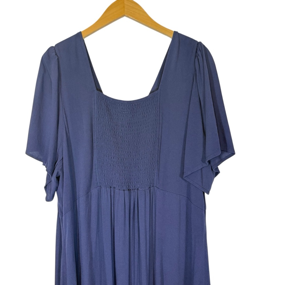 Old Navy Blue Volcanic Glass Waist Defined Midi Dress Sz XL Boho V Neck Peasant - Picture 6 of 14